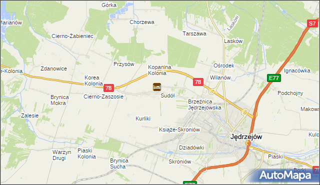 mapa Sudół gmina Jędrzejów, Sudół gmina Jędrzejów na mapie Targeo