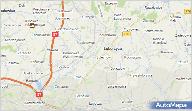 mapa Sulechów gmina Kocmyrzów-Luborzyca, Sulechów gmina Kocmyrzów-Luborzyca na mapie Targeo