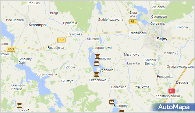 mapa Sumowo gmina Sejny, Sumowo gmina Sejny na mapie Targeo