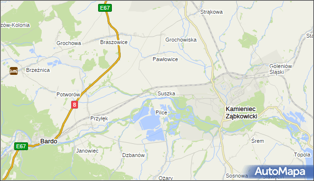 mapa Suszka gmina Kamieniec Ząbkowicki, Suszka gmina Kamieniec Ząbkowicki na mapie Targeo