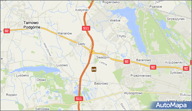 mapa Swadzim gmina Tarnowo Podgórne, Swadzim gmina Tarnowo Podgórne na mapie Targeo