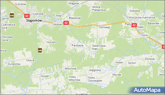 mapa Świerczów gmina Stąporków, Świerczów gmina Stąporków na mapie Targeo