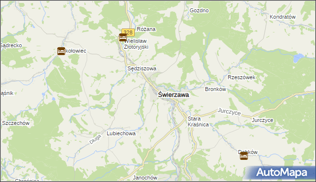 mapa Świerzawa, Świerzawa na mapie Targeo