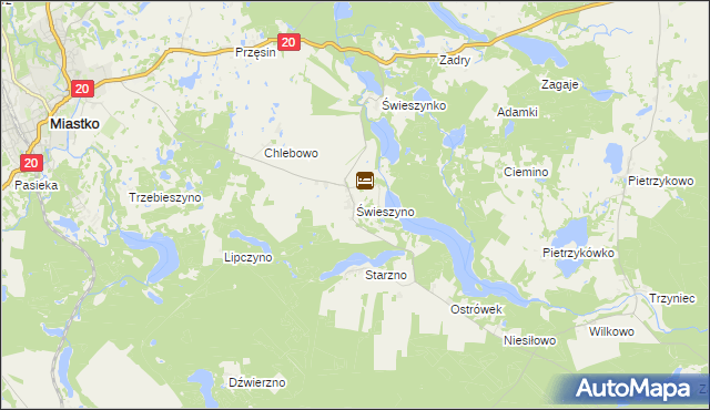 mapa Świeszyno gmina Miastko, Świeszyno gmina Miastko na mapie Targeo