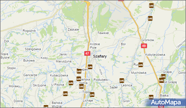 mapa Szaflary, Szaflary na mapie Targeo