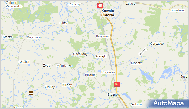 mapa Szarejki gmina Kowale Oleckie, Szarejki gmina Kowale Oleckie na mapie Targeo