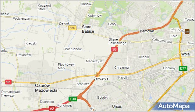 mapa Szeligi gmina Ożarów Mazowiecki, Szeligi gmina Ożarów Mazowiecki na mapie Targeo