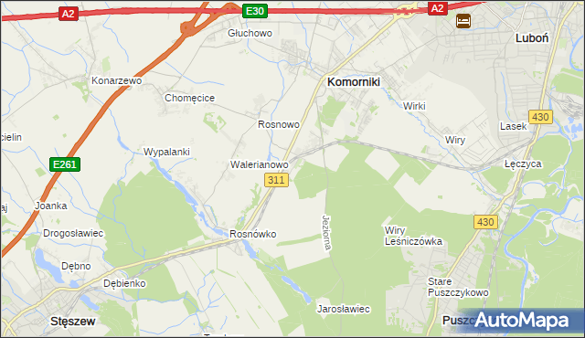 mapa Szreniawa gmina Komorniki, Szreniawa gmina Komorniki na mapie Targeo