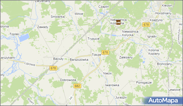 mapa Tołcze gmina Turośń Kościelna, Tołcze gmina Turośń Kościelna na mapie Targeo
