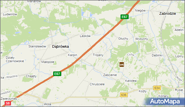 mapa Trojany gmina Dąbrówka, Trojany gmina Dąbrówka na mapie Targeo