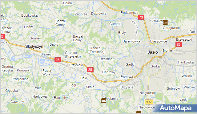 mapa Trzcinica gmina Jasło, Trzcinica gmina Jasło na mapie Targeo