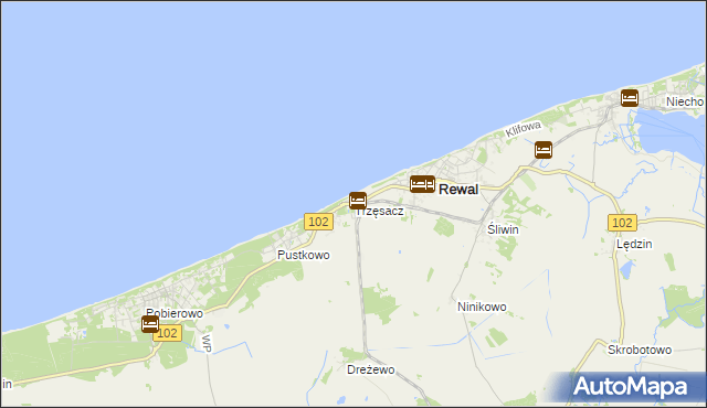 mapa Trzęsacz gmina Rewal, Trzęsacz gmina Rewal na mapie Targeo