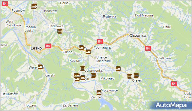 mapa Uherce Mineralne, Uherce Mineralne na mapie Targeo