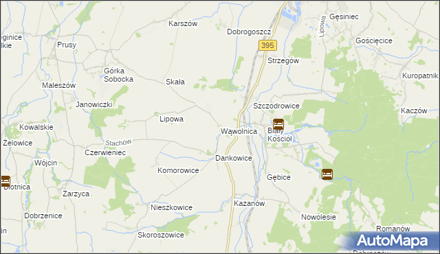 mapa Wąwolnica gmina Strzelin, Wąwolnica gmina Strzelin na mapie Targeo