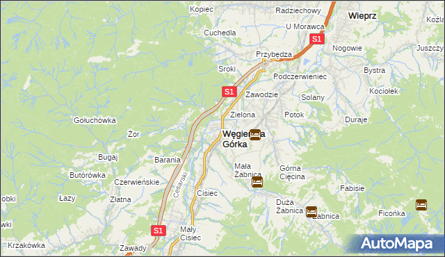 mapa Węgierska Górka, Węgierska Górka na mapie Targeo