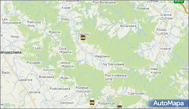 mapa Węglówka gmina Korczyna, Węglówka gmina Korczyna na mapie Targeo