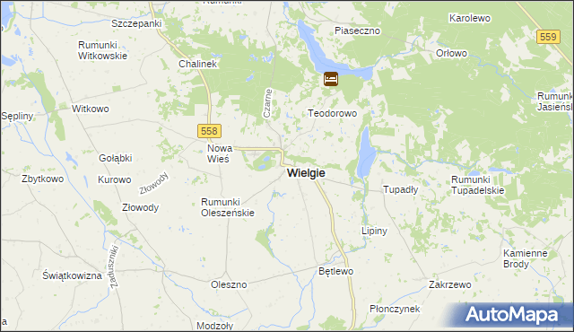 mapa Wielgie powiat lipnowski, Wielgie powiat lipnowski na mapie Targeo