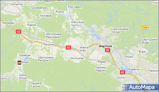 mapa Wielka Wieś gmina Wąchock, Wielka Wieś gmina Wąchock na mapie Targeo