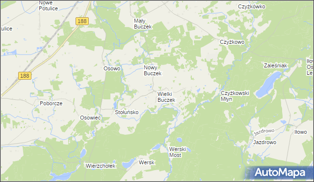 mapa Wielki Buczek gmina Lipka, Wielki Buczek gmina Lipka na mapie Targeo