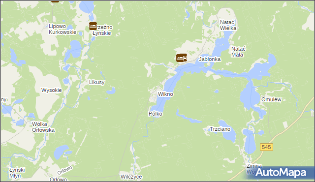 mapa Wikno gmina Nidzica, Wikno gmina Nidzica na mapie Targeo