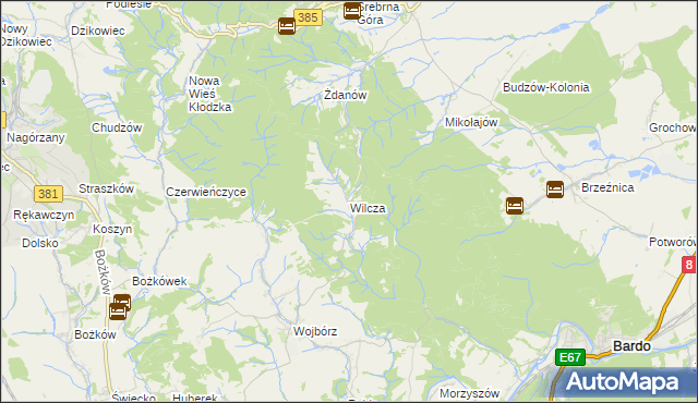 mapa Wilcza gmina Kłodzko, Wilcza gmina Kłodzko na mapie Targeo