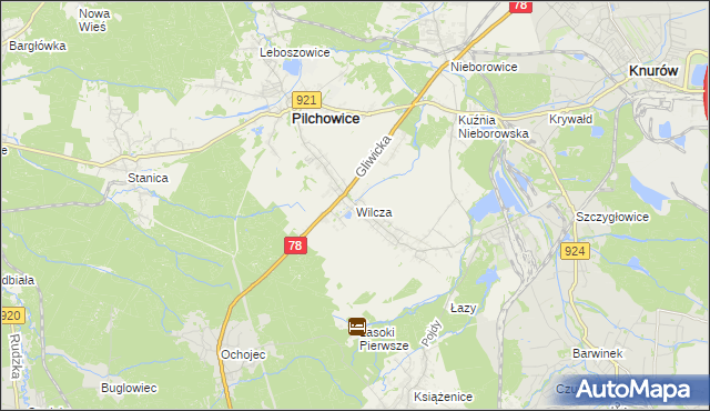mapa Wilcza gmina Pilchowice, Wilcza gmina Pilchowice na mapie Targeo
