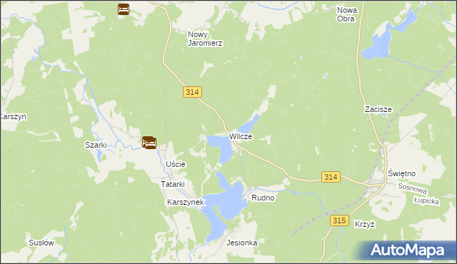 mapa Wilcze gmina Wolsztyn, Wilcze gmina Wolsztyn na mapie Targeo