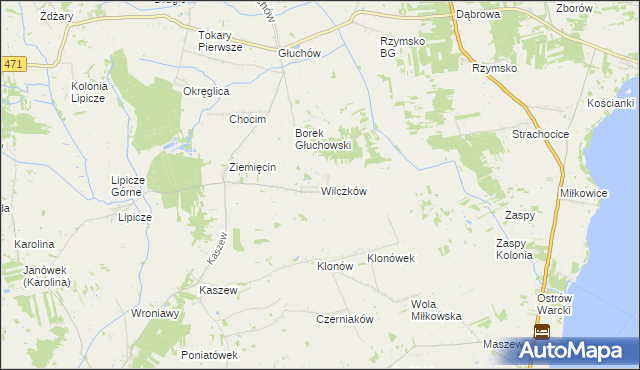 mapa Wilczków gmina Goszczanów, Wilczków gmina Goszczanów na mapie Targeo