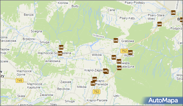 mapa Wilków gmina Bodzentyn, Wilków gmina Bodzentyn na mapie Targeo