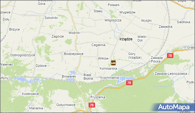 mapa Wilków gmina Irządze, Wilków gmina Irządze na mapie Targeo