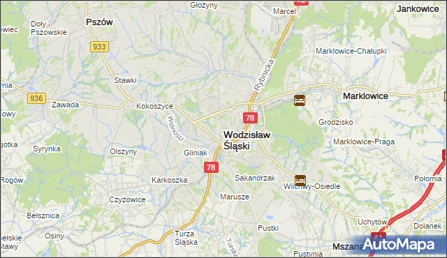 mapa Wodzisławia Śląskiego, Wodzisław Śląski na mapie Targeo