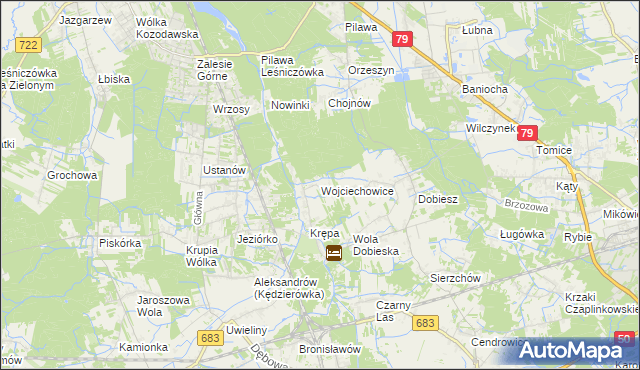 mapa Wojciechowice gmina Góra Kalwaria, Wojciechowice gmina Góra Kalwaria na mapie Targeo