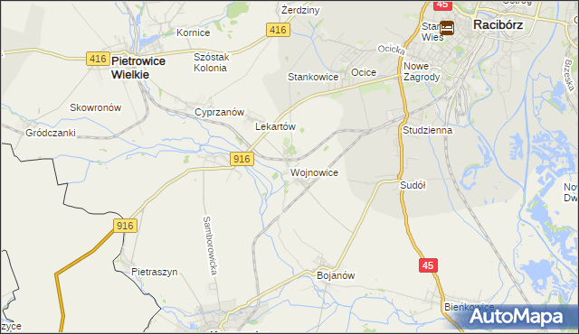 mapa Wojnowice gmina Krzanowice, Wojnowice gmina Krzanowice na mapie Targeo