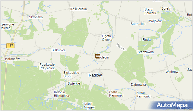 mapa Wolęcin gmina Radłów, Wolęcin gmina Radłów na mapie Targeo