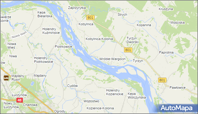 mapa Wróble-Wargocin, Wróble-Wargocin na mapie Targeo