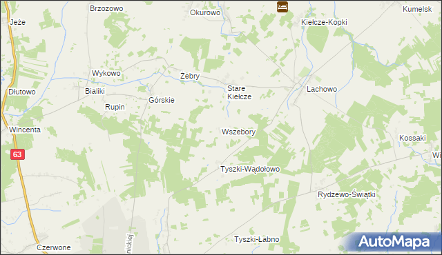 mapa Wszebory gmina Kolno, Wszebory gmina Kolno na mapie Targeo