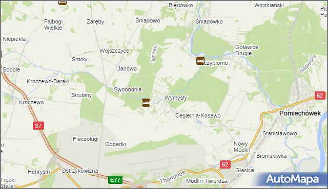 mapa Wymysły gmina Pomiechówek, Wymysły gmina Pomiechówek na mapie Targeo