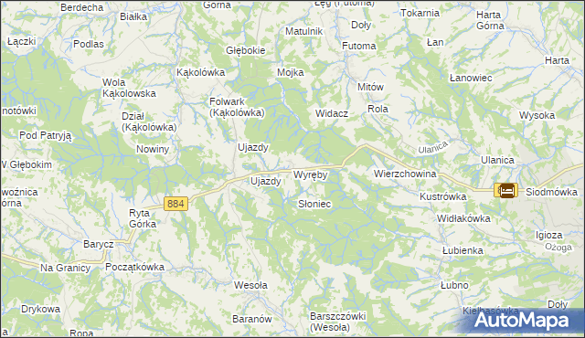 mapa Wyręby gmina Dynów, Wyręby gmina Dynów na mapie Targeo