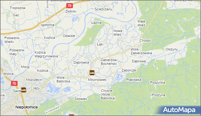 mapa Zabierzów Bocheński, Zabierzów Bocheński na mapie Targeo