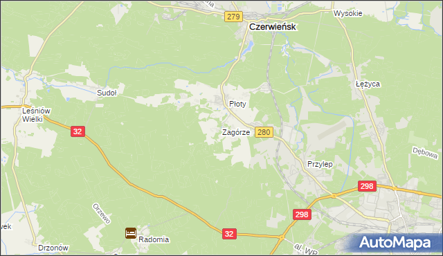 mapa Zagórze gmina Czerwieńsk, Zagórze gmina Czerwieńsk na mapie Targeo
