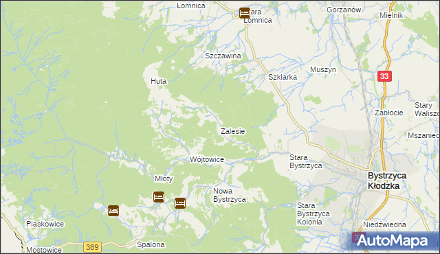 mapa Zalesie gmina Bystrzyca Kłodzka, Zalesie gmina Bystrzyca Kłodzka na mapie Targeo