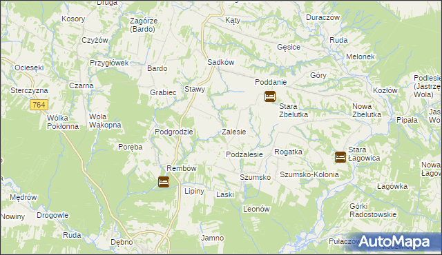 mapa Zalesie gmina Raków, Zalesie gmina Raków na mapie Targeo