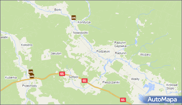 mapa Załuki gmina Gródek, Załuki gmina Gródek na mapie Targeo