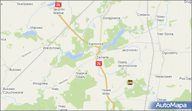 mapa Zamarte gmina Kamień Krajeński, Zamarte gmina Kamień Krajeński na mapie Targeo