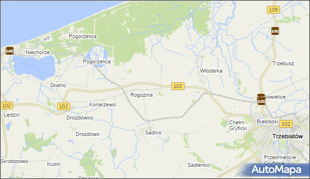 mapa Zapolice gmina Trzebiatów, Zapolice gmina Trzebiatów na mapie Targeo