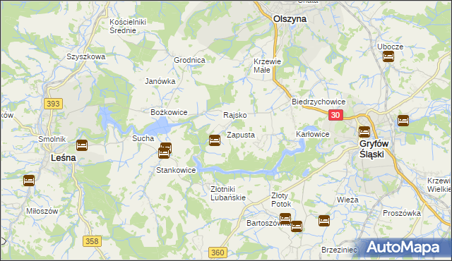 mapa Zapusta gmina Olszyna, Zapusta gmina Olszyna na mapie Targeo