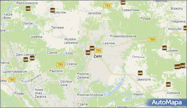 mapa Żarki powiat myszkowski, Żarki powiat myszkowski na mapie Targeo