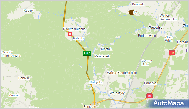 mapa Zaścianek gmina Wasilków, Zaścianek gmina Wasilków na mapie Targeo