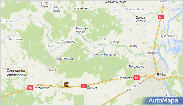 mapa Zawady-Ponikiew, Zawady-Ponikiew na mapie Targeo