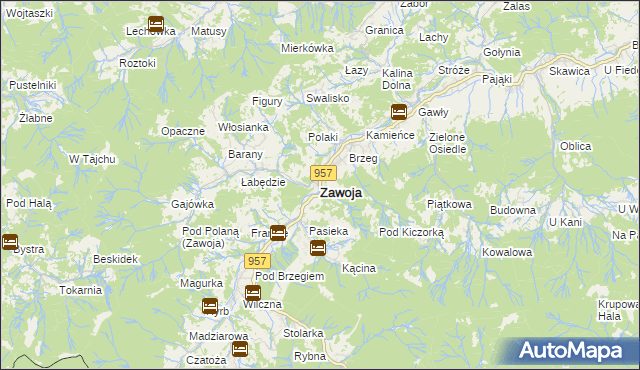 mapa Zawoja, Zawoja na mapie Targeo